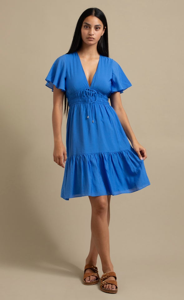 Voile Tie Front Dress Cornflower Blue