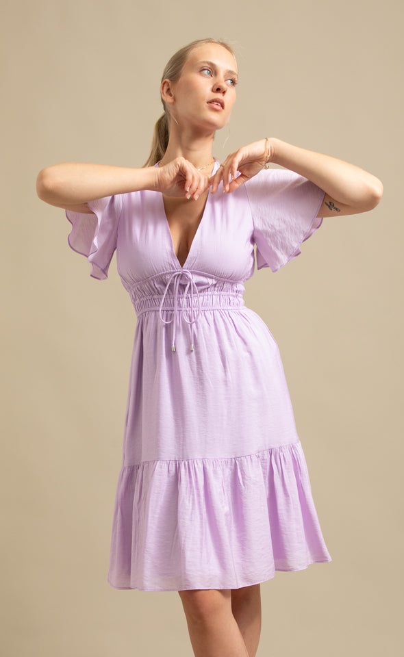 Voile Tie Front Dress Lilac