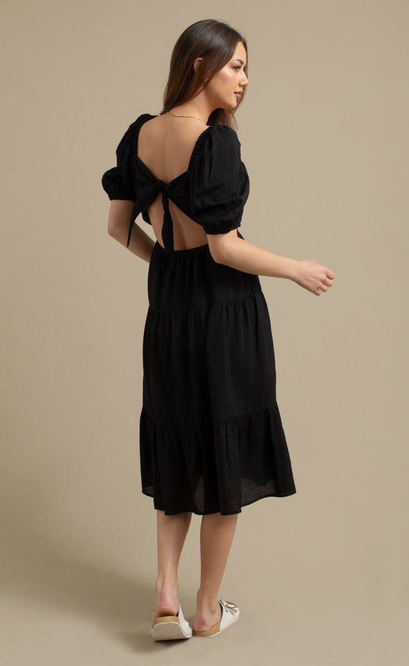 Voile Tier Midi Dress Black