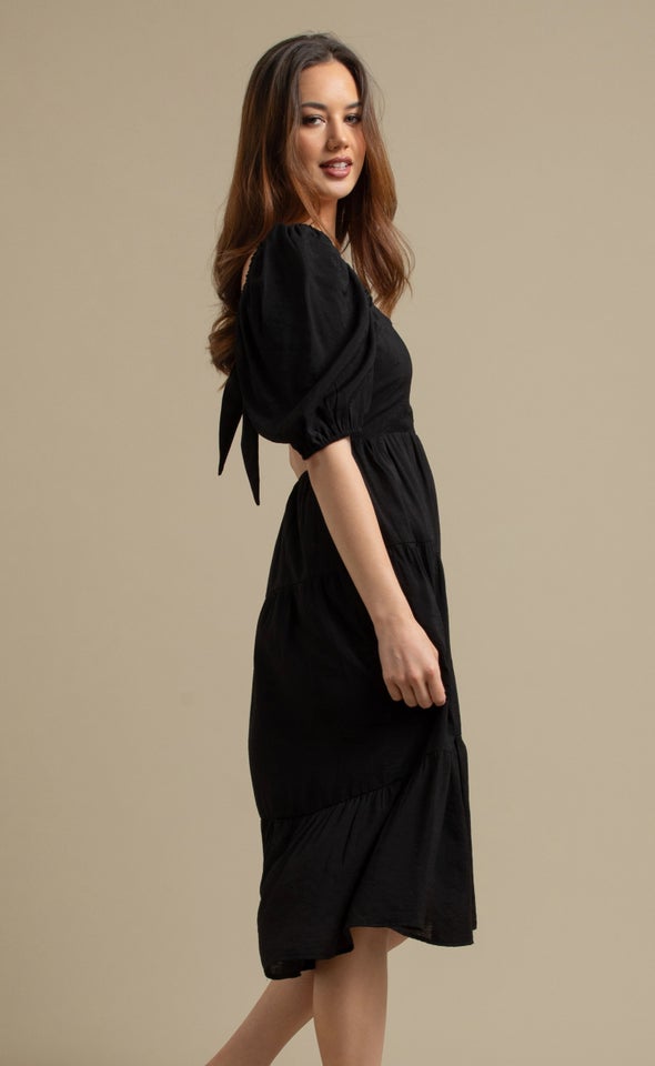 Voile Tier Midi Dress Black