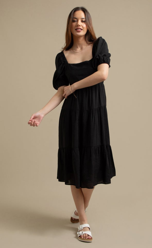 Voile Tier Midi Dress Black