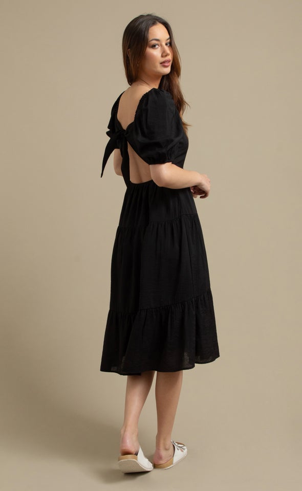 Voile Tier Midi Dress Black