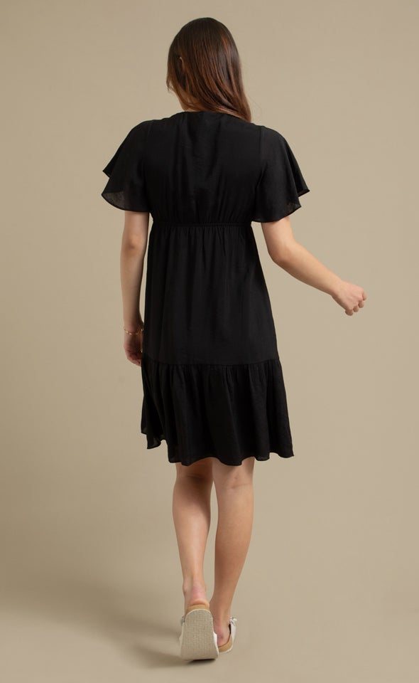 Voile Tier Mini Dress Black