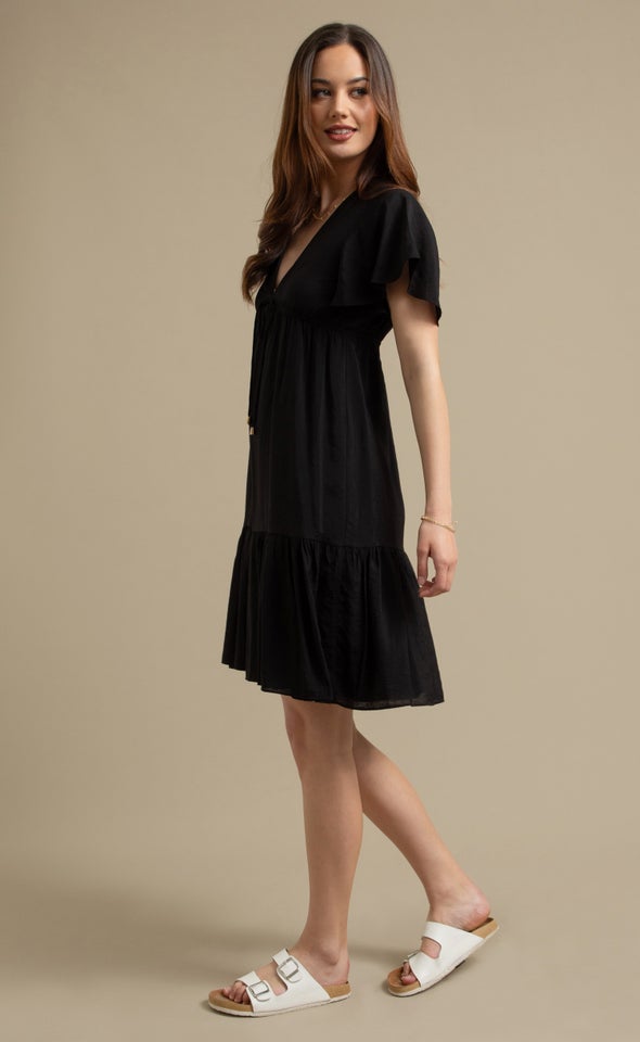 Voile Tier Mini Dress Black