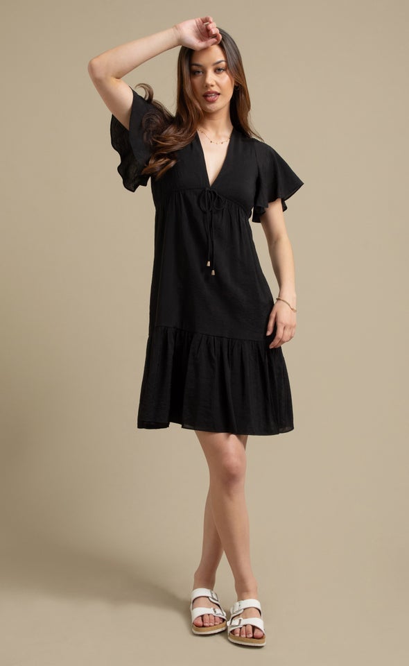 Voile Tier Mini Dress Black