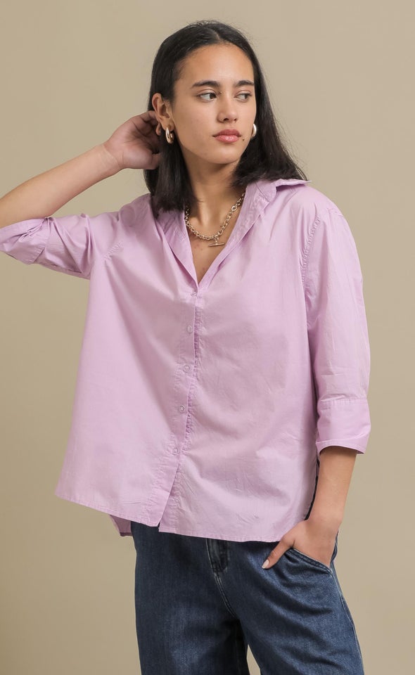 Wide Cuff V Neck Shirt Lilac