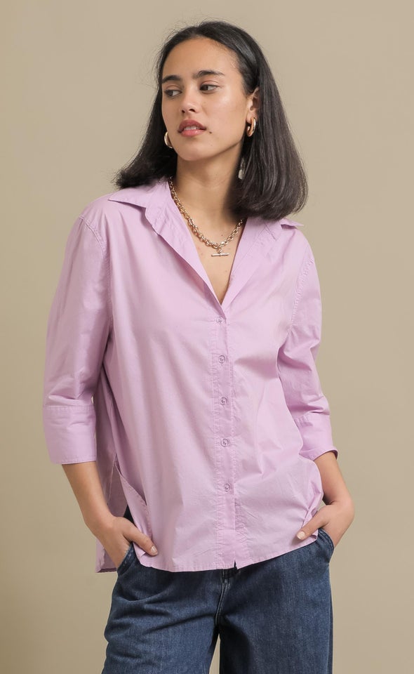 Wide Cuff V Neck Shirt Lilac