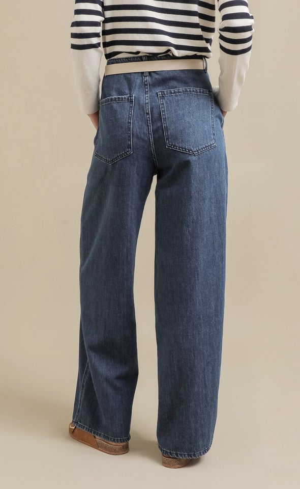 Wide Leg Angle Pocket Jeans Indigo