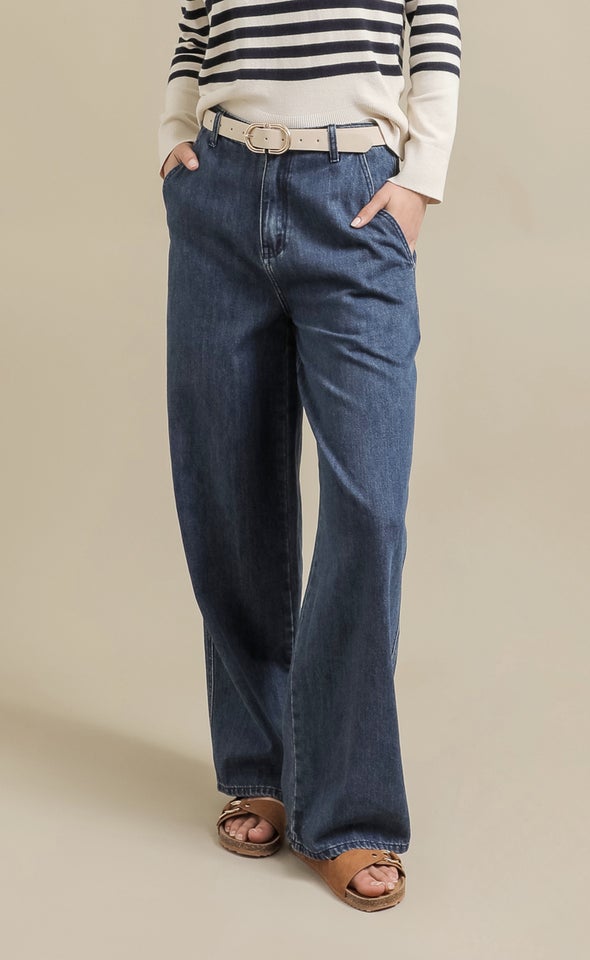 Wide Leg Angle Pocket Jeans Indigo