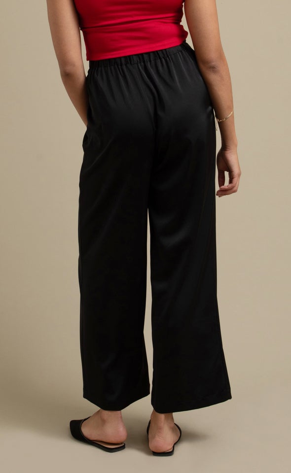 Wide Leg Drawcord Pants Black