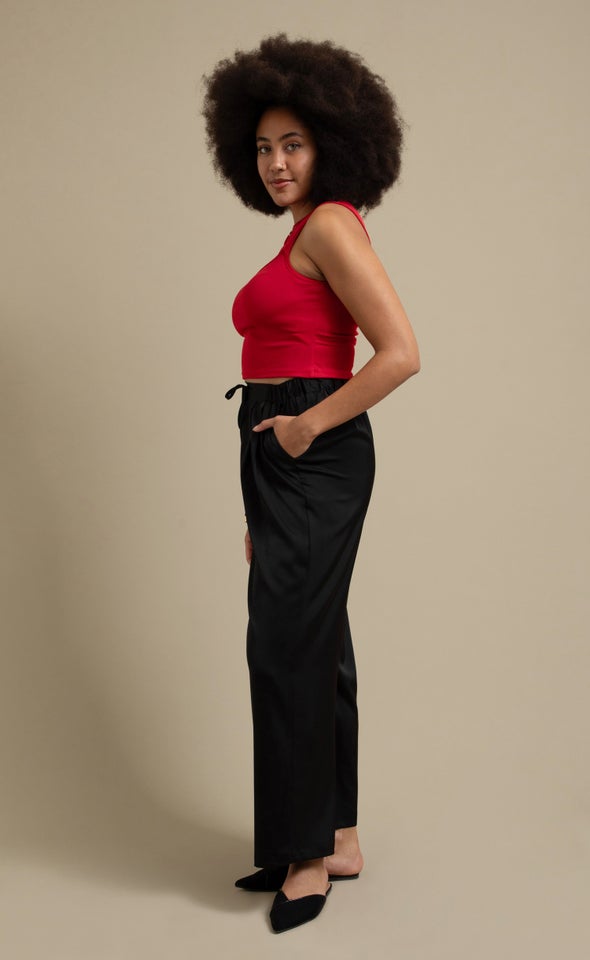 Wide Leg Drawcord Pants Black