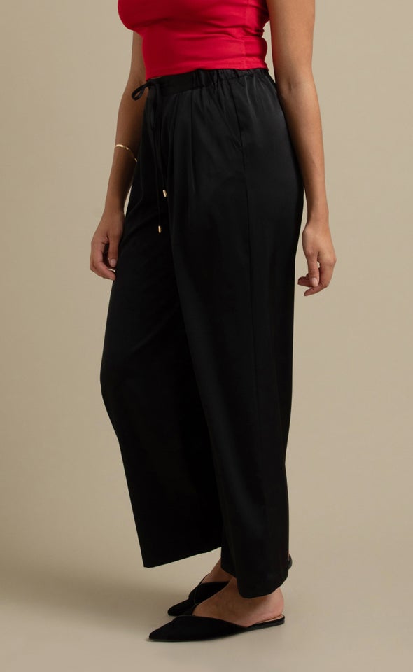 Wide Leg Drawcord Pants Black