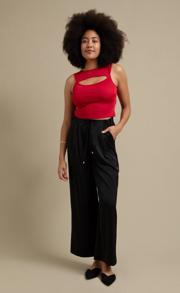 Wide Leg Drawcord Pants Black