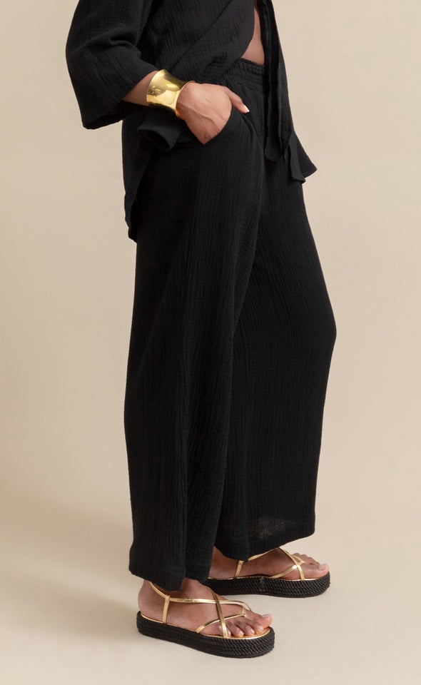 Wide Leg Elastic Waist Pant Black