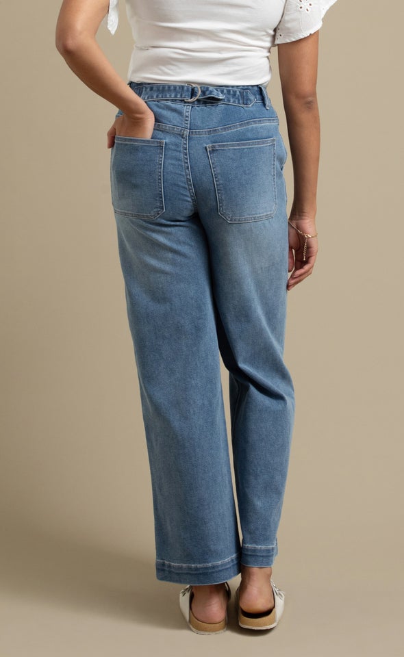 Wide Leg Jeans With Back Tab Detail Blue