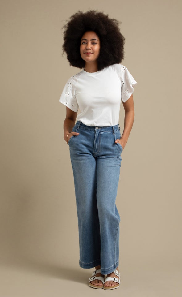 Wide Leg Jeans With Back Tab Detail Blue