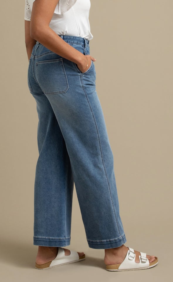 Wide Leg Jeans With Back Tab Detail Blue