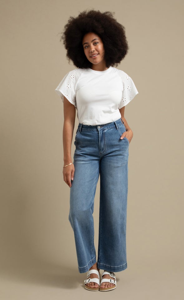 Wide Leg Jeans With Back Tab Detail Blue