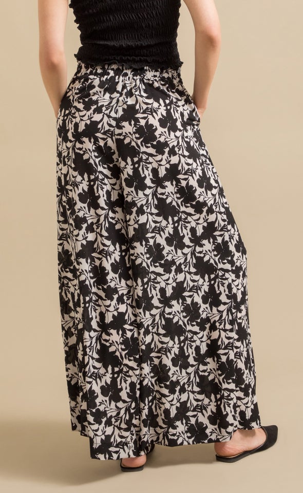 Wide Leg Printed Pants Blk/white