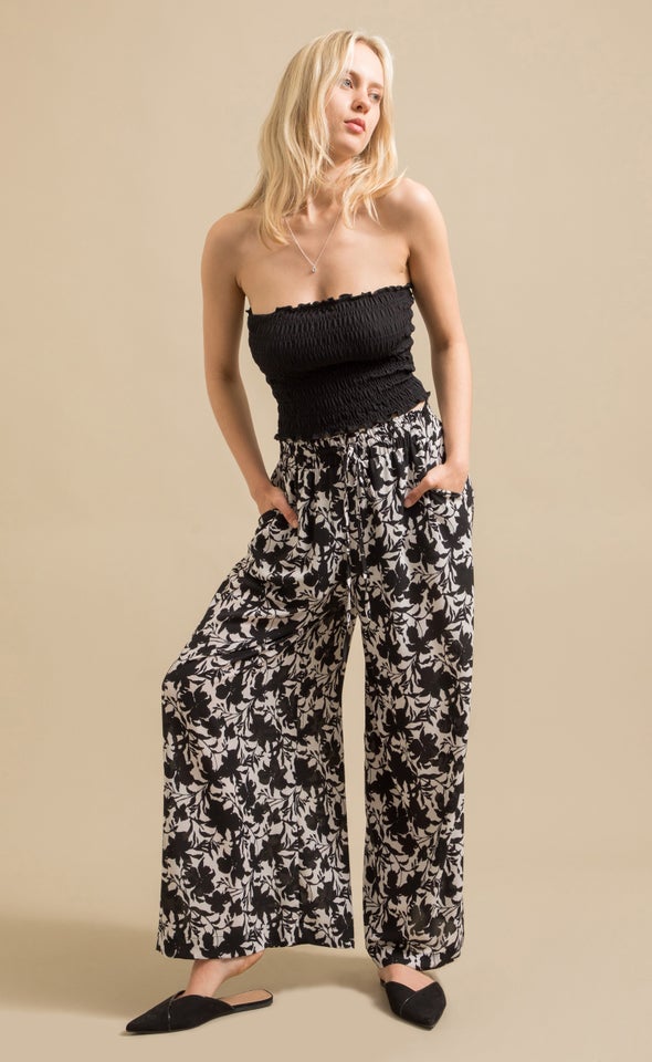 Wide Leg Printed Pants Blk/white