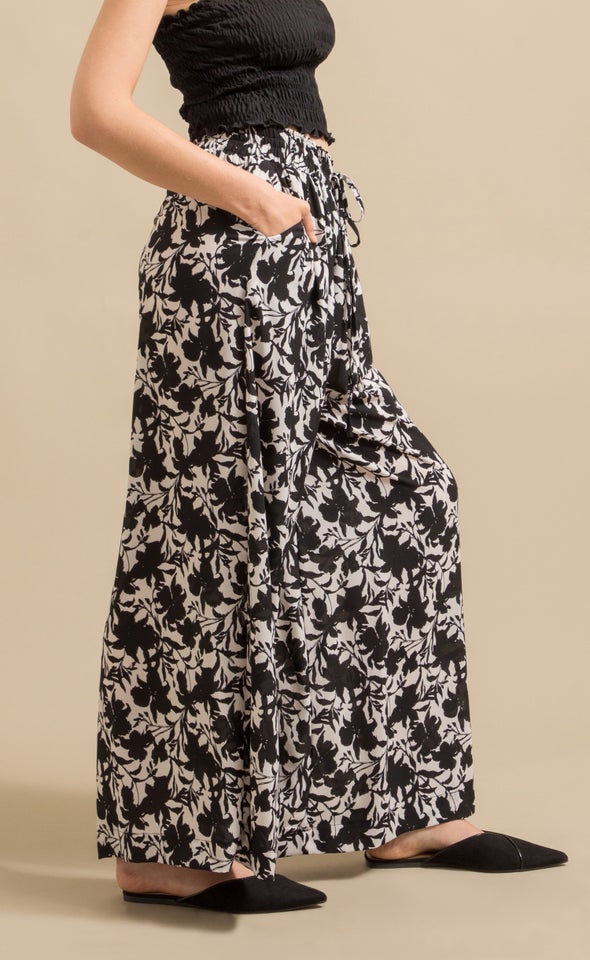 Wide Leg Printed Pants Blk/white