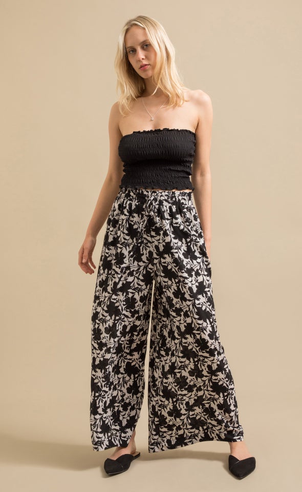 Wide Leg Printed Pants Blk/white