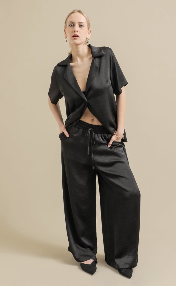 Wide Leg Satin Pants Black