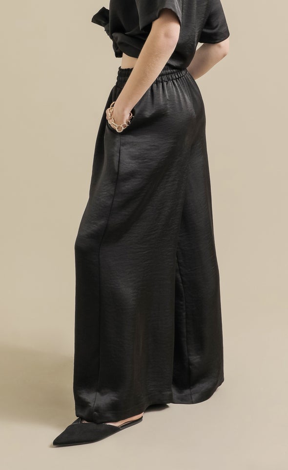 Wide Leg Satin Pants Black