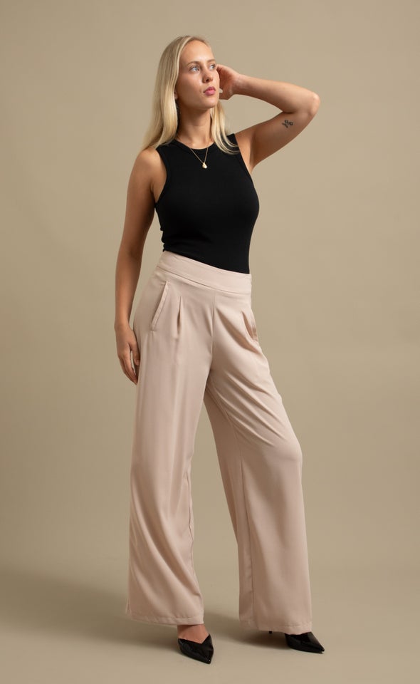 Wide Leg Suiting Pants Natural