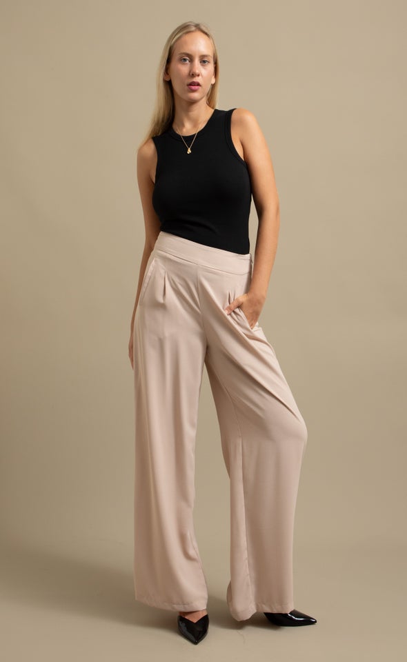 Wide Leg Suiting Pants Natural