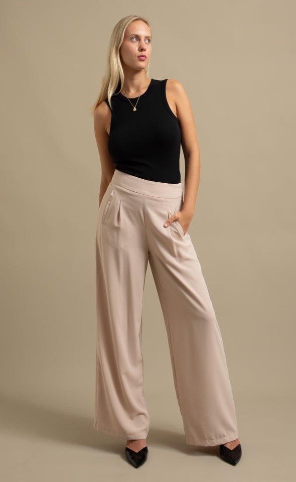 Wide Leg Suiting Pants Natural