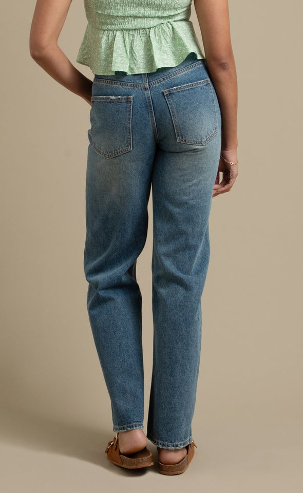 Wide Leg Washed Back Jeans Blue