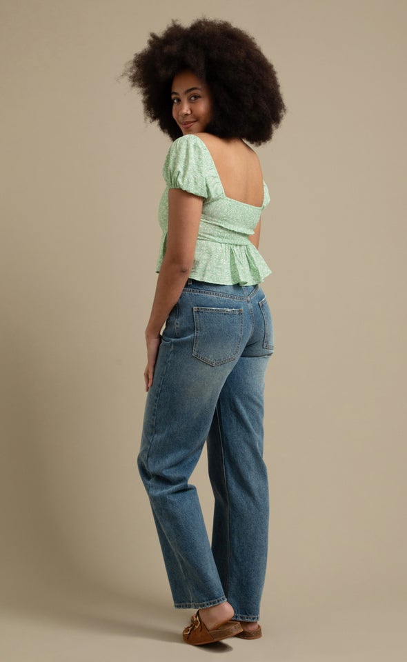 Wide Leg Washed Back Jeans Blue