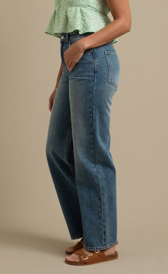 Wide Leg Washed Back Jeans Blue