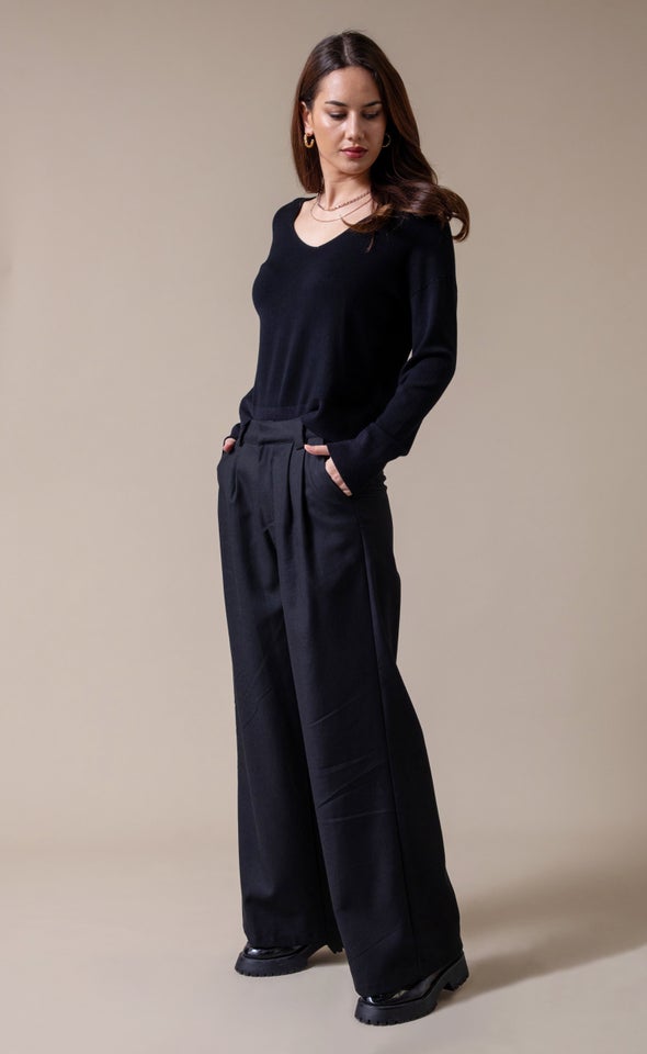 Winter Tailored Wide Leg Pants Black