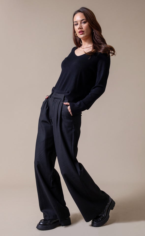 Winter Tailored Wide Leg Pants Black