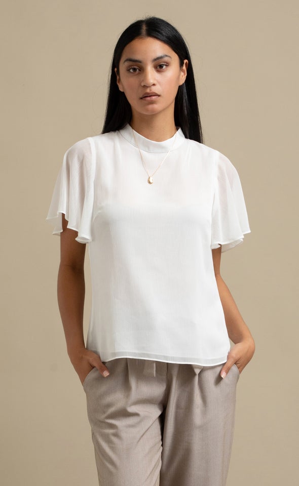 Yoryu Chiffon High Neck Top Cream