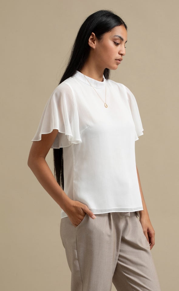 Yoryu Chiffon High Neck Top Cream