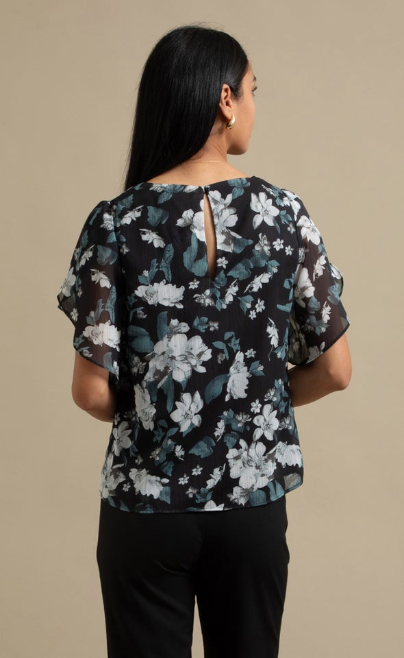 Yoryu Floral Tulip Sleeve Top Black/olive Print