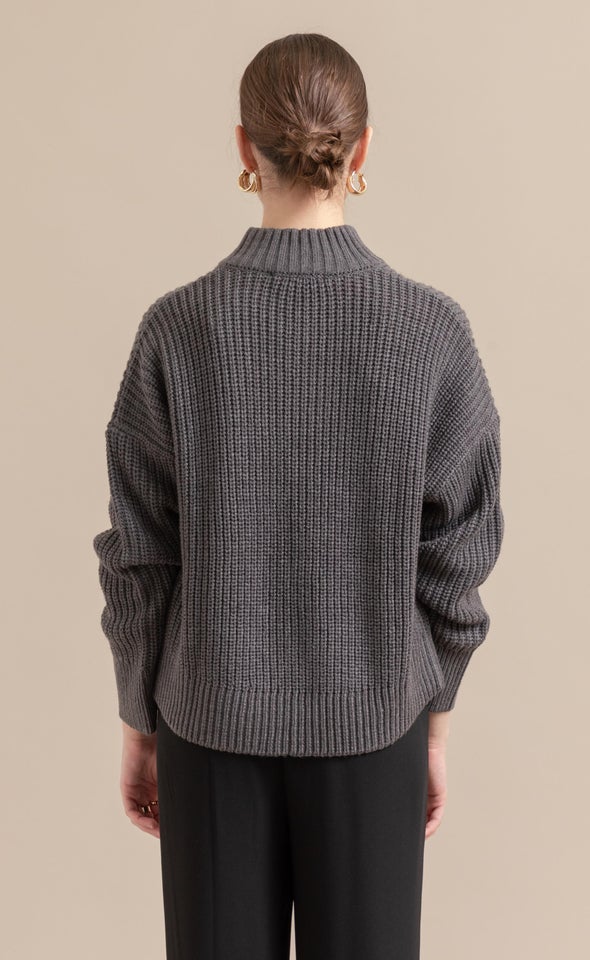 Zip Collar Marled Sweater Charcoal
